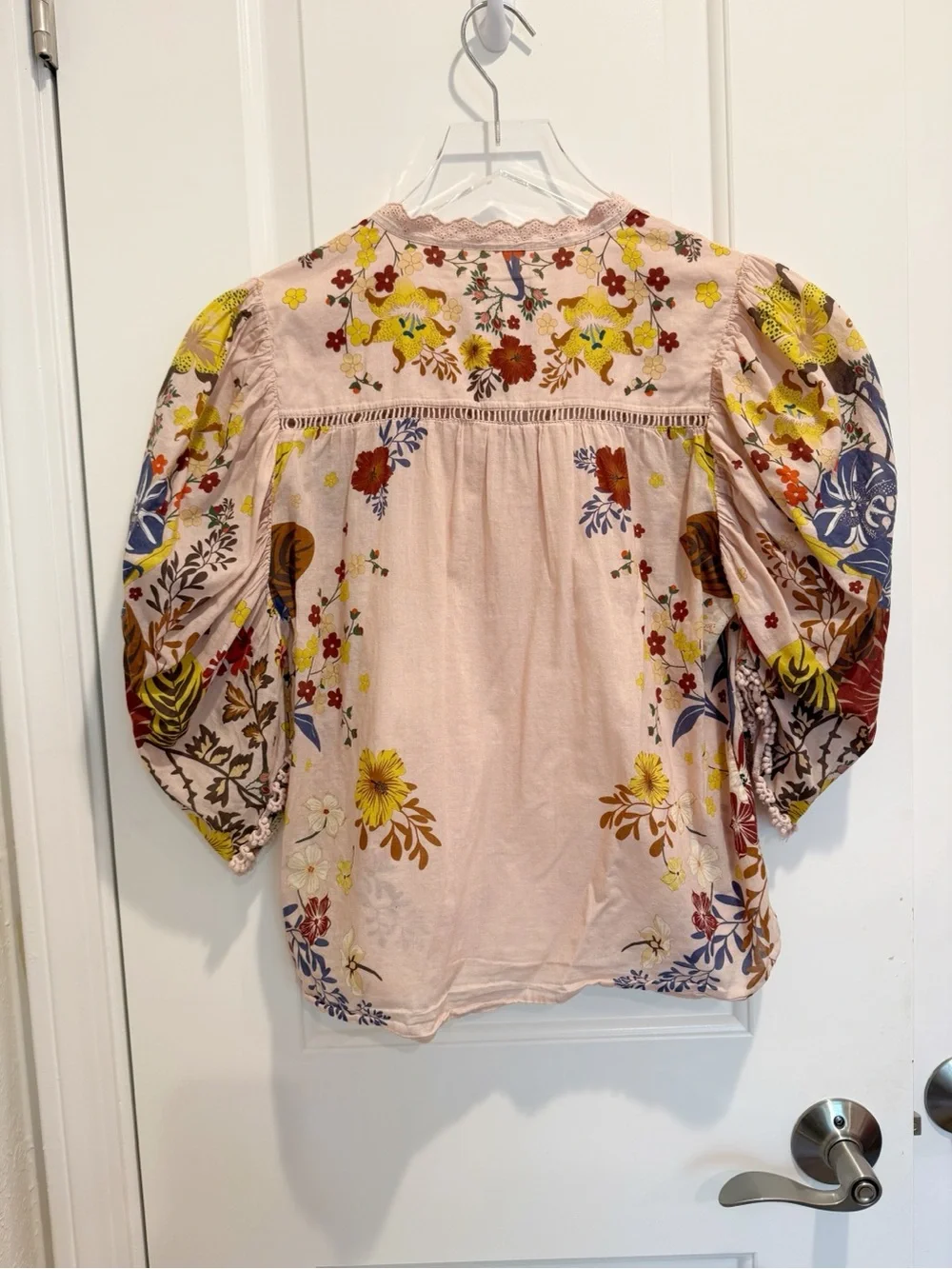 FARM RIO Beauty Bouquet Cotton Puff Sleeve Top Pink Floral Pattern size XS